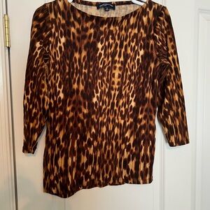 Jones of New York Brown Leopard Print 3/4 Sleeve Blouse